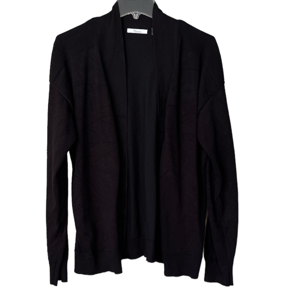 89th & Madison open cardigan size L long sleeves black knit ribbed detail